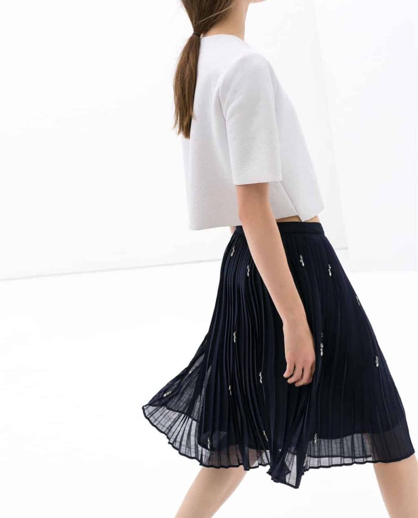 Navy Zara Pleated Midi Skirt