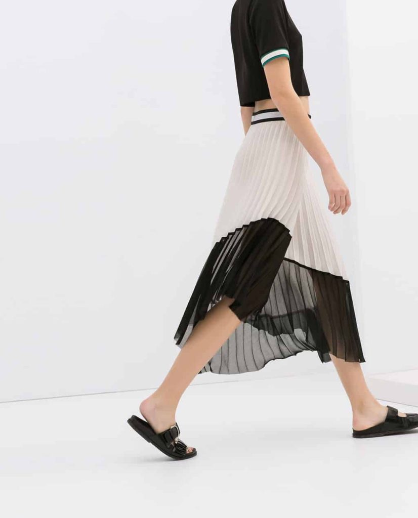 Black and White Zara Pleated Midi Skirt