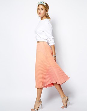 ASOS Peach Pleated Midi Skirt