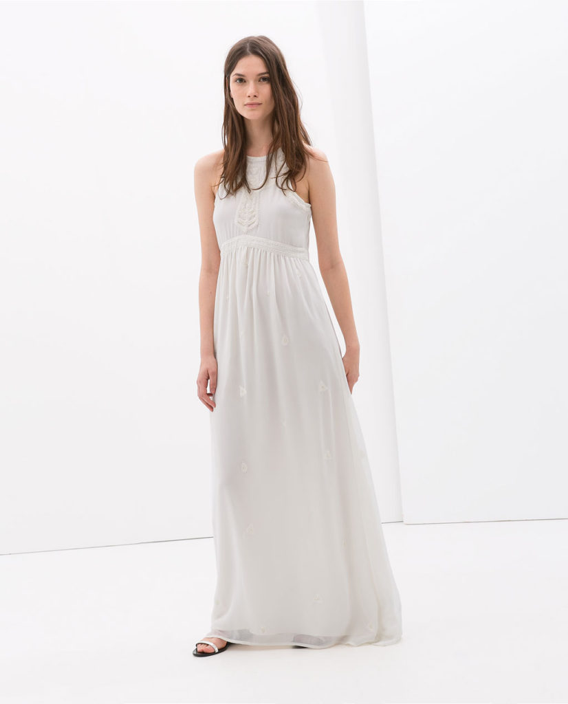 Zara White Long Embroidered Dress $59.99