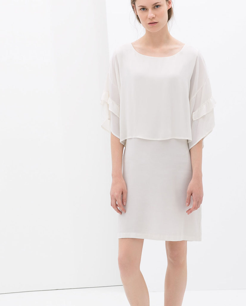 Zara White Frilly Dress With Wide Sleeves $49.99