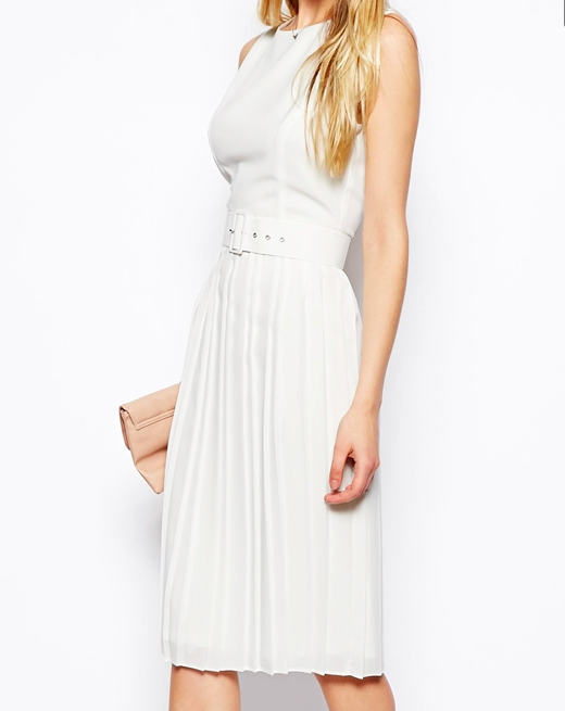ASOS Midi Skater Dress With Pleated Skirt And Belt $91.46