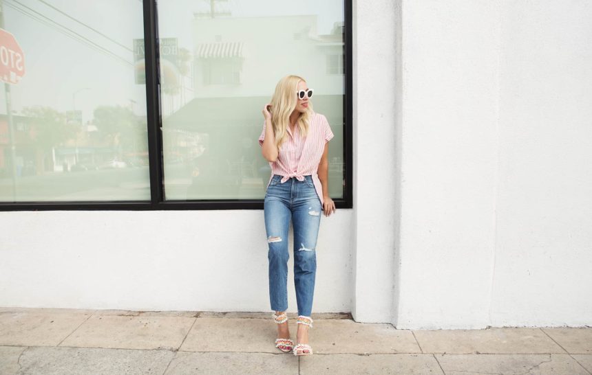 PINK STRIPES + STATEMENT HEELS FOR SUMMER