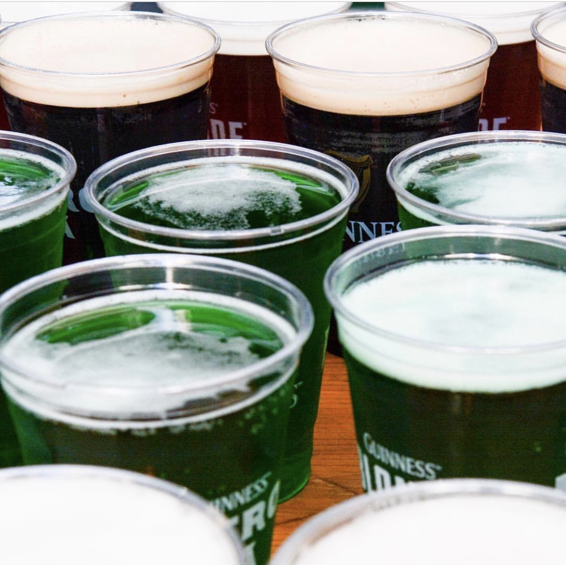 drinks on plastic cups for ST. PATRICK'S DAY