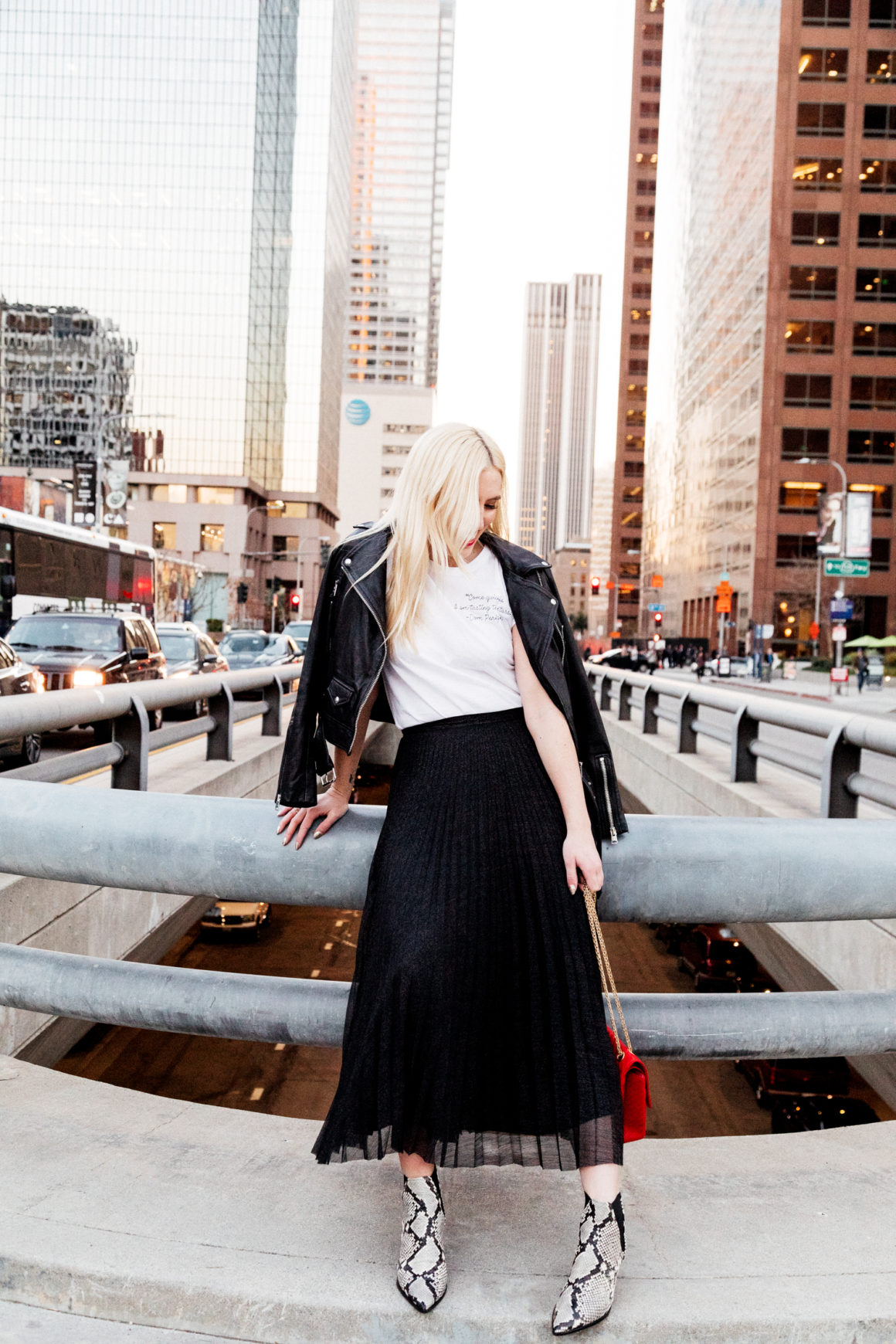 TRY THIS: PLEATED MIDI SKIRT + SNAKESKIN BOOTIES